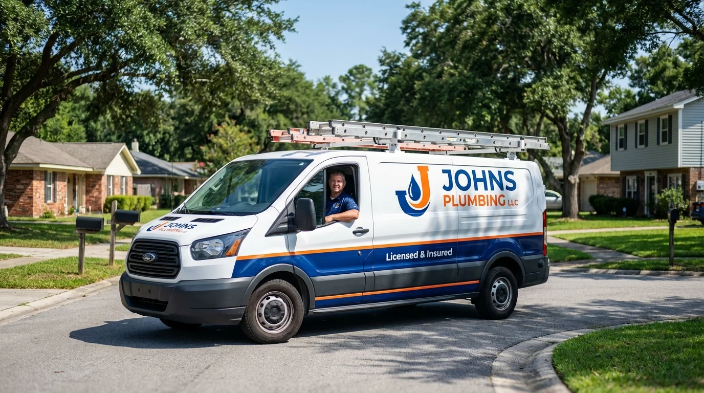 Johns Plumbing LLC service van in Abbeville, LA
