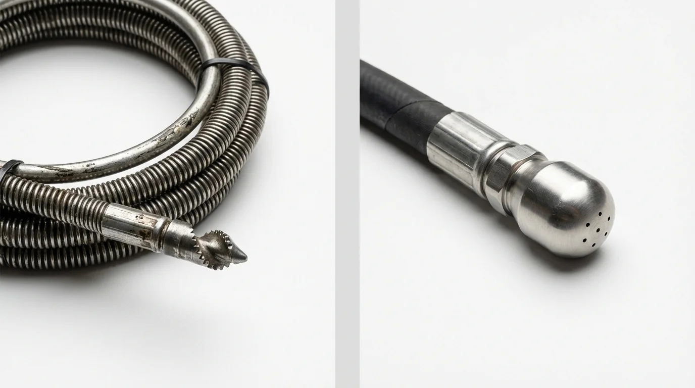 Drain snake cable and hydro jetting nozzle used for drain cleaning in Abbeville, LA